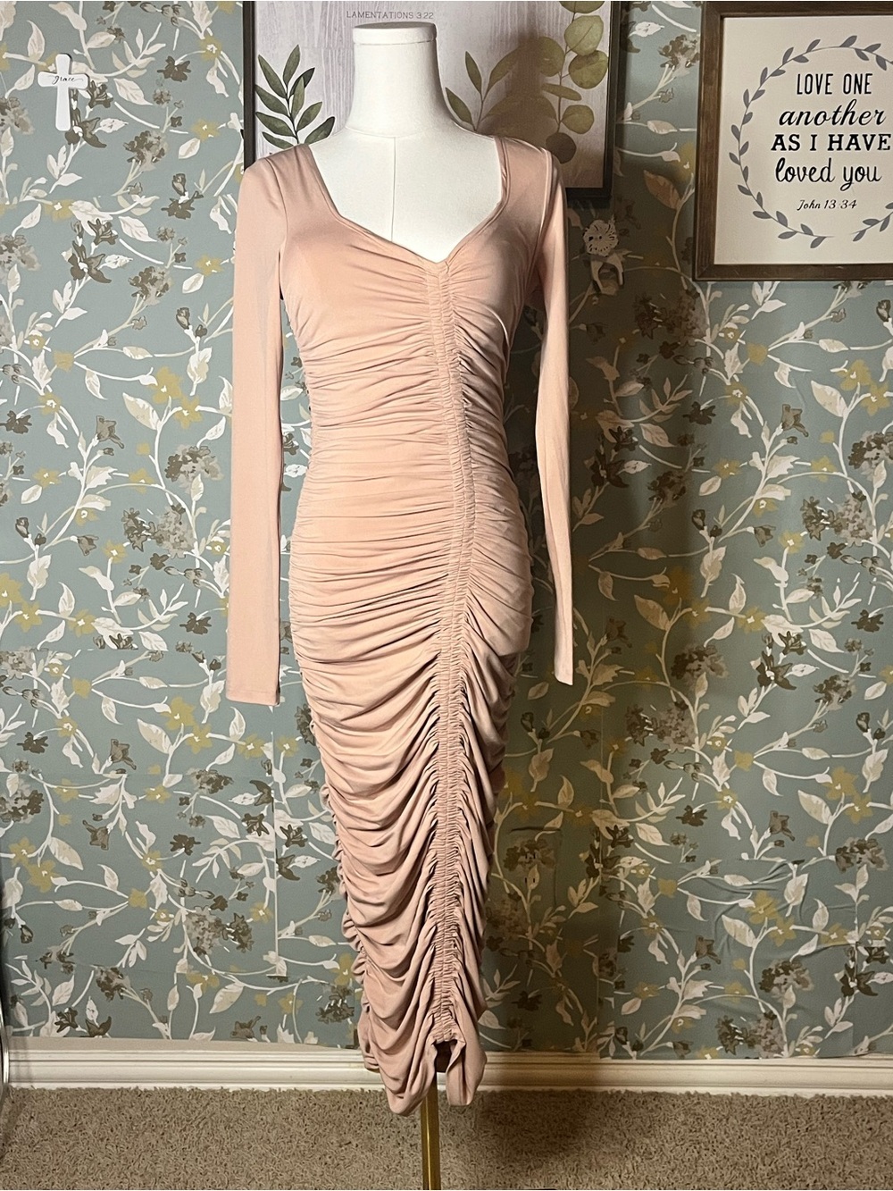 Rachel Parcel Asymmetrical Shirred Midi Dress Size XS